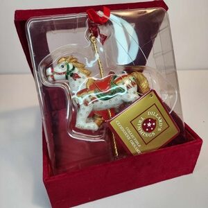 White Cloisonné Carousel Horse Merry Go Round Christmas Ornament Dillards 2006